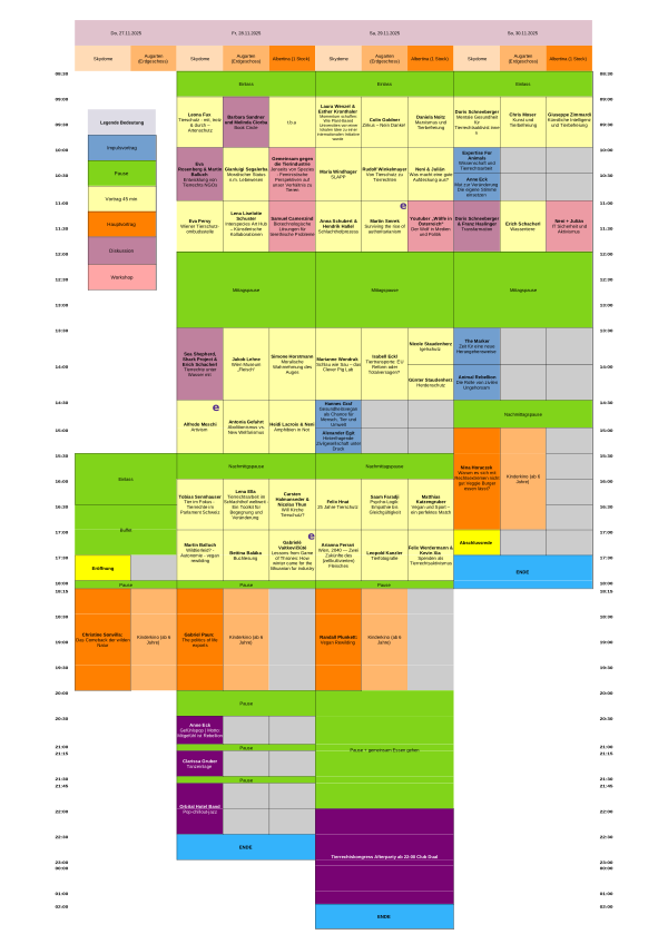 Übesichtsplan der Programmpunkte am Tierrechtskongress 2025